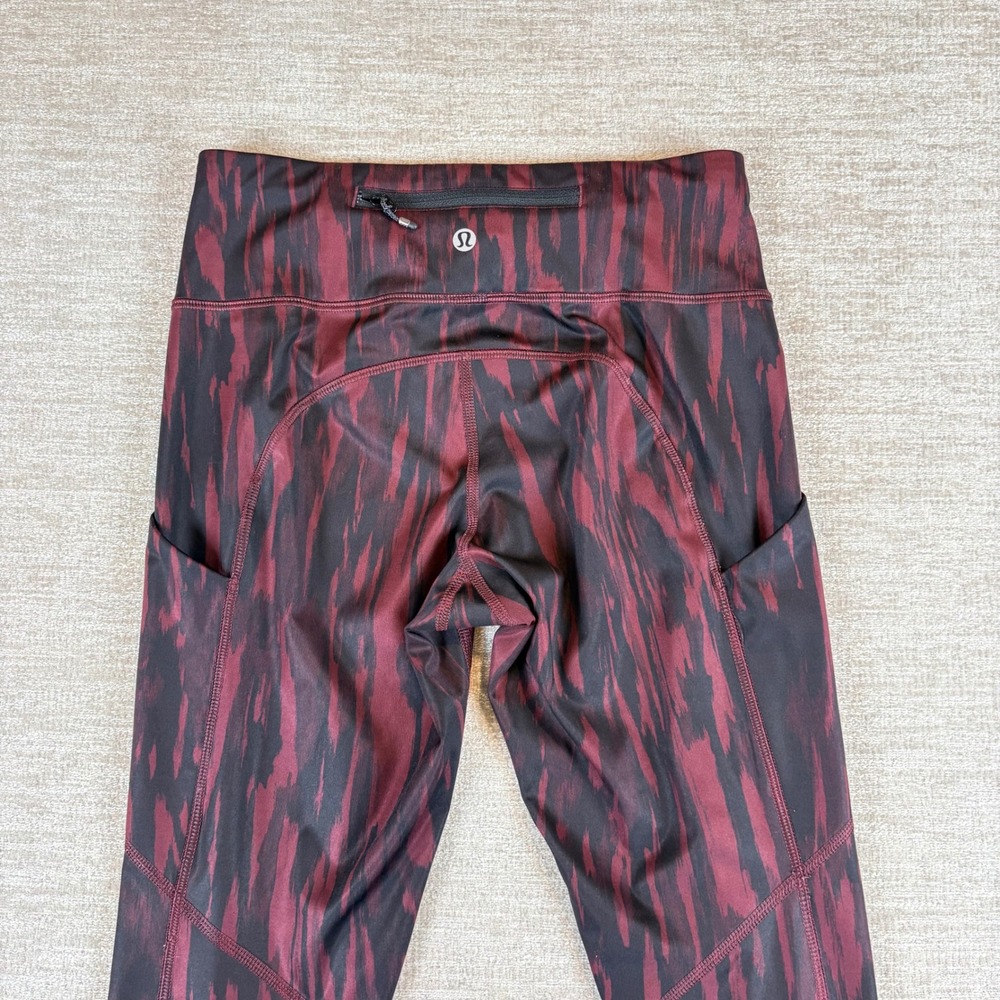 Lululemon Tight Stuff Tight II Women 4 Red Black Tiger Tide Leggings EUC Running